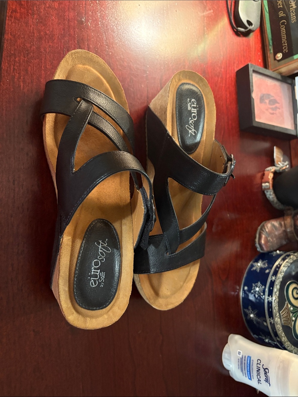 Women’s Black Leather Wedge Sandals